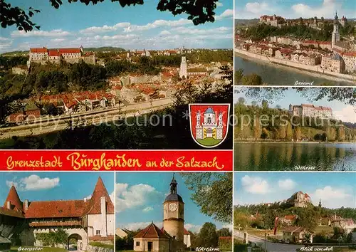 AK / Ansichtskarte Burghausen_Salzach Fliegeraufnahme Woehrsee Blick von Ach Uhrturm Georgstor Burghausen Salzach