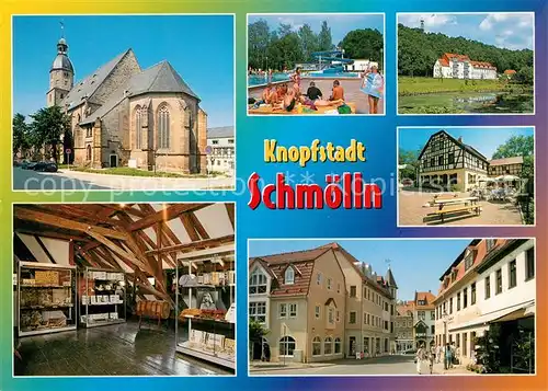 AK / Ansichtskarte Schmoelln_Thueringen Kirche Freibad Aussichtsturm Knopfmuseum  Schmoelln Thueringen