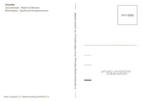 AK / Ansichtskarte Schmoelln_Thueringen Aussichtsturm Marktplatz Brunnen Brueckenplatz  Schmoelln Thueringen