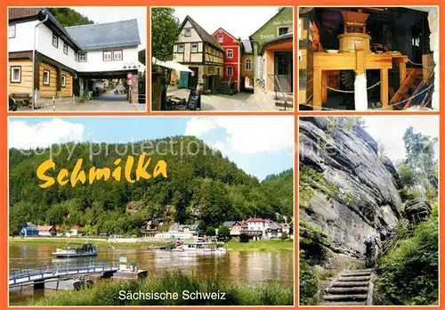 AK / Ansichtskarte Schmilka Muehle Elbfaehre Hirschmuehle Rotkelchenstiege Schmilka