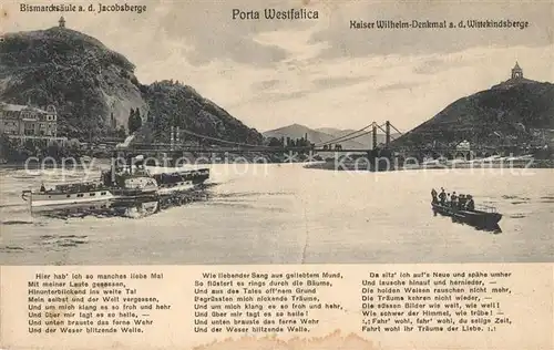 AK / Ansichtskarte Porta_Westfalica Bismarcksaeule Jacobsberg Weserpartie Kaiser Wilhelm Denkmal Porta_Westfalica