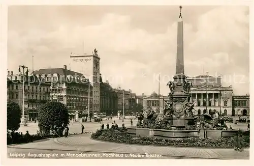 AK / Ansichtskarte Leipzig Augustusplatz mit Mendebrunnen Hochhaus und Neuem Theater Leipzig
