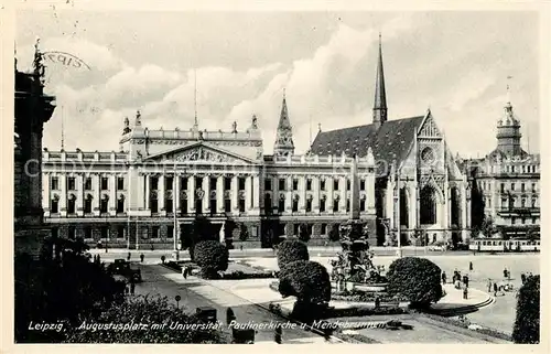 AK / Ansichtskarte Leipzig Augustusplatz mit Universitaet Paulinerkirche und Mendebrunnen Leipzig