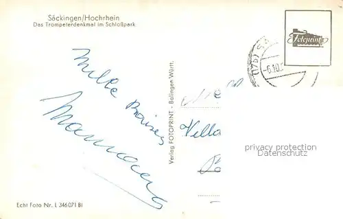 AK / Ansichtskarte Saeckingen_Rhein Trompeterdenkmal im Schlosspark Saeckingen Rhein