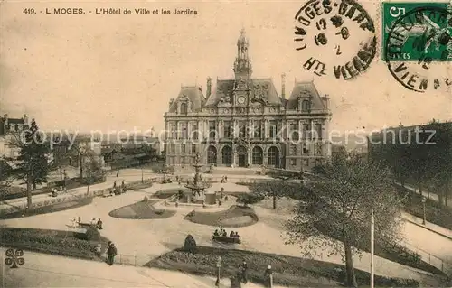 AK / Ansichtskarte Limoges_Haute_Vienne Hotel de Ville et les Jardins Limoges_Haute_Vienne