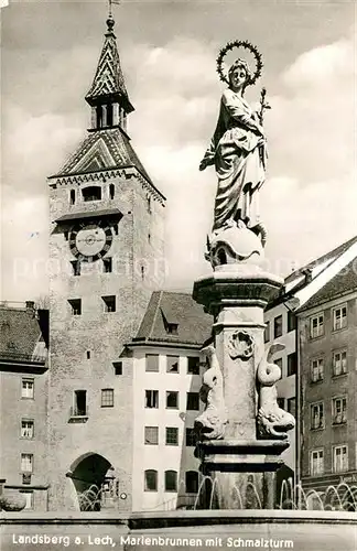 AK / Ansichtskarte Landsberg_Lech Marienbrunnen mit Schmalzturm Landsberg_Lech