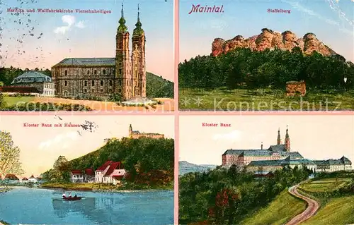AK / Ansichtskarte Maintal Basilika und Wallfahrtskirche Vierzehnheiligen Staffelberg Kloster Banz mit Hausen Maintal