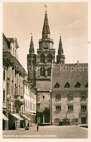 AK / Ansichtskarte Ansbach_Mittelfranken St Gumbertuskirche und Stadthaus Ansbach Mittelfranken