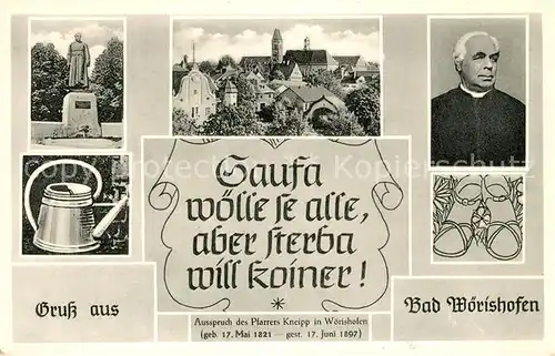 AK / Ansichtskarte Bad_Woerishofen Kneippdenkmal und Portrait Panorama Giesskanne Bad_Woerishofen