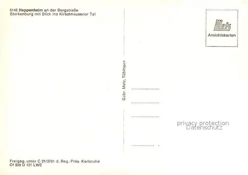 AK / Ansichtskarte Heppenheim_Bergstrasse Starkenburg mit Blick ins Kirschhausener Tal Fliegeraufnahme Heppenheim_Bergstrasse