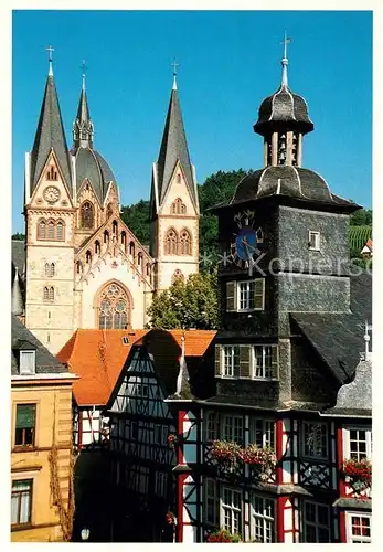 AK / Ansichtskarte Heppenheim_Bergstrasse Altstadt mit Dom Rathaus Glockenturm Fachwerkhaeuser Heppenheim_Bergstrasse