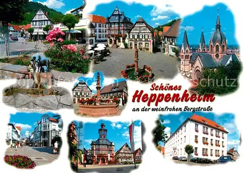 AK / Ansichtskarte Heppenheim_Bergstrasse Altstadt Fachwerkhaeuser Dom Brunnen Rathaus Heppenheim_Bergstrasse