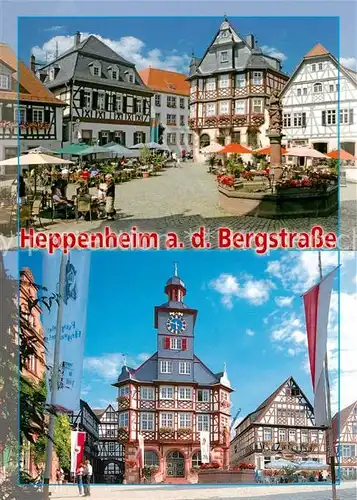 AK / Ansichtskarte Heppenheim_Bergstrasse Marktplatz Altstadt Fachwerkhaeuser Rathaus Heppenheim_Bergstrasse
