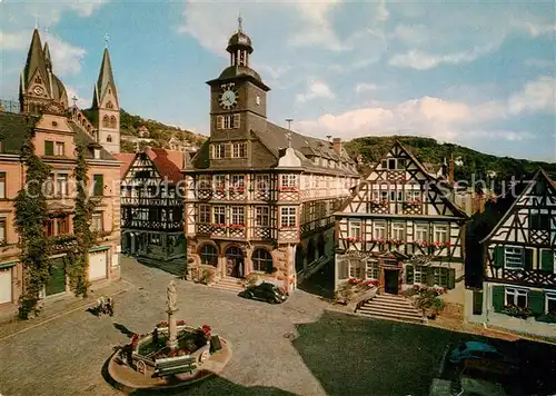 AK / Ansichtskarte Heppenheim_Bergstrasse Marktplatz Rathaus Gaststaette Goldener Engel Altstadt Fachwerkhaeuser Brunnen Heppenheim_Bergstrasse