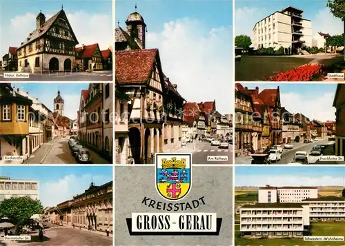 AK / Ansichtskarte Gross Gerau Historisches Rathaus Fachwerk Strassenpartien Rathaus Stadthaus Schwesternwohnheim Wappen Gross Gerau