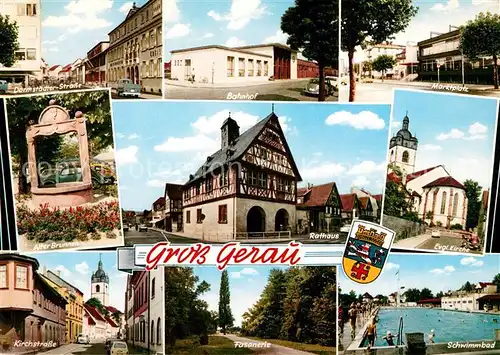 AK / Ansichtskarte Gross Gerau Strassenpartien Brunnen Bahnhof Rathaus Fasanerie Marktplatz Kirche Schwimmbad Gross Gerau