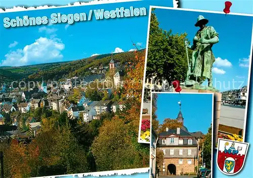 AK / Ansichtskarte Siegen_Westfalen Teilansicht Denkmal Schloss Wappen Siegen_Westfalen