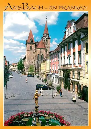 AK / Ansichtskarte Ansbach_Mittelfranken Altstadt Brunnen Kirche Ansbach Mittelfranken