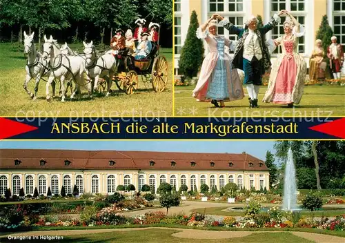 AK / Ansichtskarte Ansbach_Mittelfranken Orangerie im Hofgarten Pferdekutsche Vierspaenner Markgrafenstadt Ansbach Mittelfranken