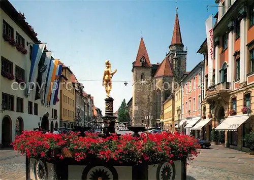 AK / Ansichtskarte Ansbach_Mittelfranken Markgraf Georg Brunnen St Johannis Kirche Ansbach Mittelfranken