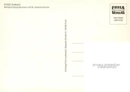 AK / Ansichtskarte Ansbach_Mittelfranken Markgraf Georg Brunnen St Johannis Kirche Ansbach Mittelfranken