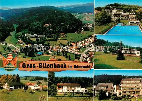 AK / Ansichtskarte Grasellenbach Teilansichten Freibad Kneippkurort Odenwald Fliegeraufnahme Grasellenbach