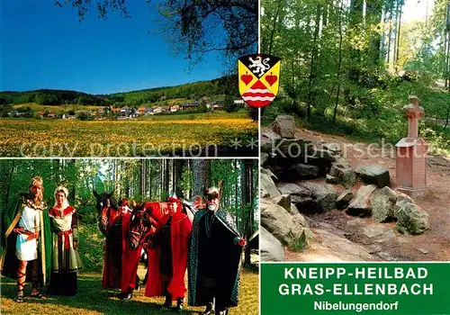 AK / Ansichtskarte Grasellenbach Panorama Kneippkurort Odenwald Nibelungendorf Gedenkstein Kreuz Grasellenbach
