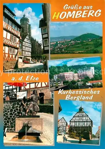 AK / Ansichtskarte Homberg_Efze Panorama Kurhessisches Bergland Altstadt Rathaus Fachwerkhaeuser Brunnen Homberg Efze