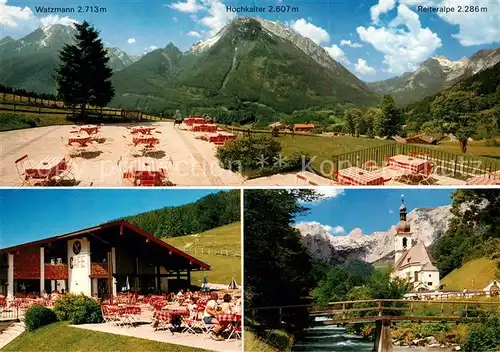 AK / Ansichtskarte Ramsau_Berchtesgaden Gaststaette Schwarzeck Cafe Terrasse Watzmann Alpen Kirche Ramsau Berchtesgaden