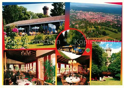 AK / Ansichtskarte Freudenstadt Ausflugsgaststaette Cafe am Friedrichsturm Aussichtsturm Touristenbahn Fliegeraufnahme Freudenstadt
