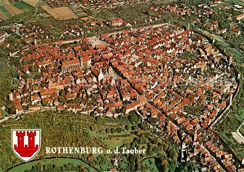AK / Ansichtskarte Rothenburg_Tauber Mittelalterliche Stadtanlage mit Wehrgang Toren und Tuermen Fliegeraufnahme Rothenburg Tauber