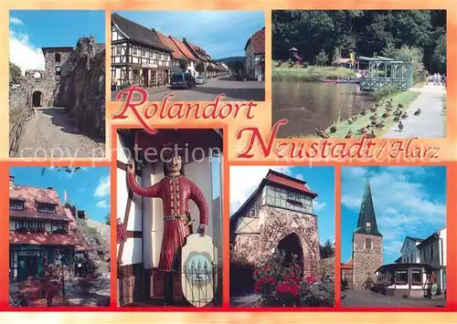 AK / Ansichtskarte Neustadt_Harz Burgruine Hohnstein Burgstrasse Gondelteich Burggashof Roland Kirche Neustadt_Harz