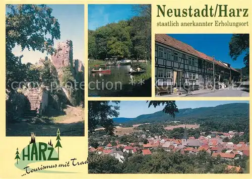 AK / Ansichtskarte Neustadt_Harz Panorama Burgruine Fachwerkhaeuser Gondelteich Neustadt_Harz