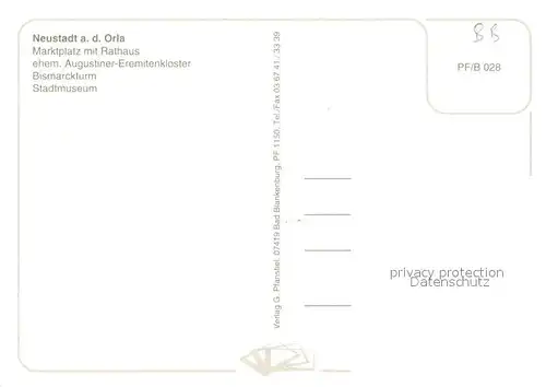 AK / Ansichtskarte Neustadt_Orla Marktplatz Rathaus Augustiner Eremitenkloster Bismarckturm Museum Neustadt_Orla