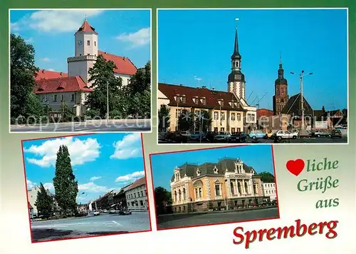 AK / Ansichtskarte Spremberg_Niederlausitz Schloss Rathaus Kreuzkirche Dresdener Strasse Bibliothek Spremberg_Niederlausitz