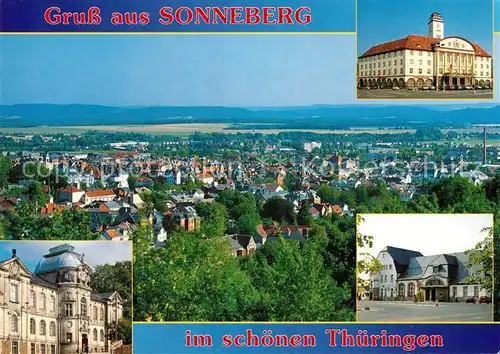AK / Ansichtskarte Sonneberg_Thueringen Panorama Rathaus Deutsches Spielzeugmuseum Bahnhof Sonneberg Thueringen