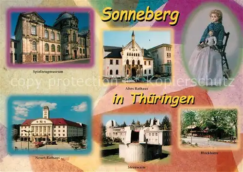 AK / Ansichtskarte Sonneberg_Thueringen Spielzeugmuseum Altes Rathaus Blockhuette Sternwarte Neues Rathaus Sonneberg Thueringen