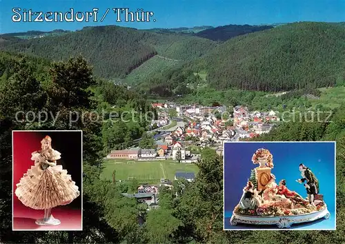AK / Ansichtskarte Sitzendorf_Thueringen Panorama Taenzerin aus Porzellan  Sitzendorf Thueringen