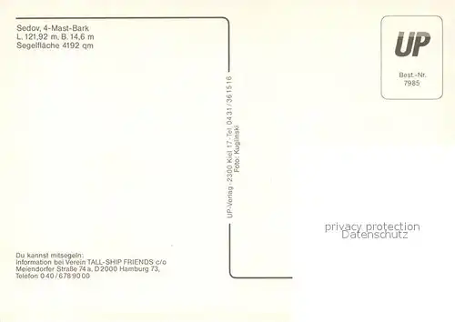 AK / Ansichtskarte Segelschiffe Sedov 4 Mast Bark  Segelschiffe