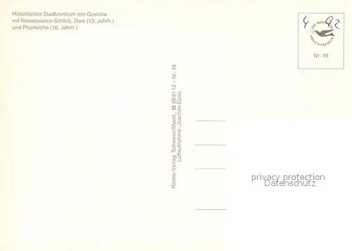 AK / Ansichtskarte Guestrow_Mecklenburg_Vorpommern Renaissance Schloss Dom Pfarrkirche Fliegeraufnahme Guestrow_Mecklenburg
