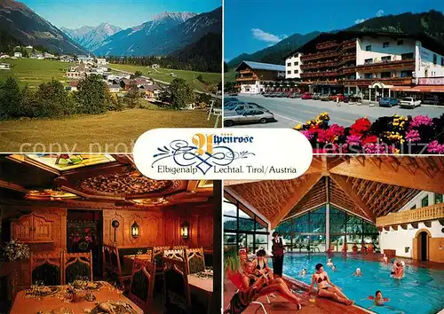 AK / Ansichtskarte Elbigenalp Sporthotel Alpenrose Restaurant Hallenbad Landschaftspanorama Alpen Elbigenalp
