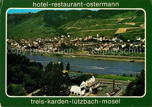 AK / Ansichtskarte Luetzbach_Treis Karden Hotel Restaurant Ostermann Mosel Fliegeraufnahme 