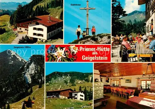AK / Ansichtskarte Priener_Huette Berggaststaette am Geigelstein Gipfelkreuz Chiemgauer Alpen Priener Huette