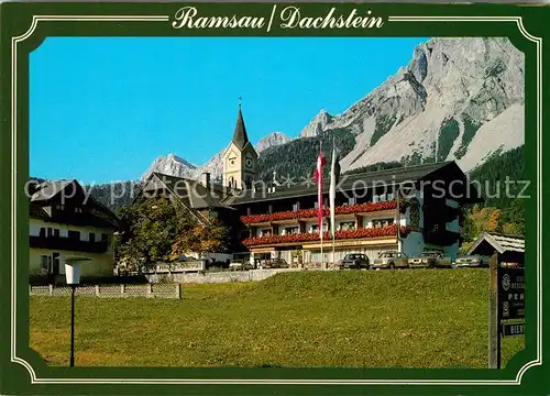 AK / Ansichtskarte Ramsau_Dachstein_Steiermark Hotel Kirchturm Dachsteinsuedwaende Dachsteingebirge Ramsau_Dachstein