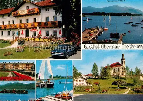 AK / Ansichtskarte Breitbrunn_Chiemsee Gasthof Pension Zur schoenen Aussicht Schloss Herrenchiemsee Fraueninsel Kirche Breitbrunn Chiemsee