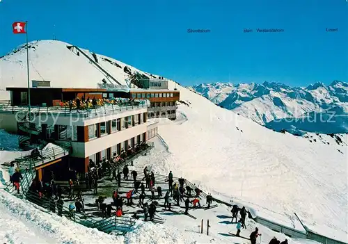 AK / Ansichtskarte Davos_Parsenn_GR Bergrestaurant Weissfluhjoch Institut fuer Schnee  und Lawinenforschung Silvrettagruppe Winterpanorama Davos_Parsenn_GR