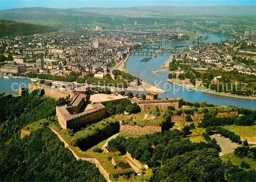 AK / Ansichtskarte Koblenz_Rhein Festung Ehrenbreitstein Deutsches Eck Moselmuendung Fliegeraufnahme Koblenz_Rhein