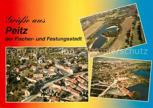 AK / Ansichtskarte Peitz Fliegeraufnahme Stadtbild Badesee Garkoschke Teichlandschaft Peitz