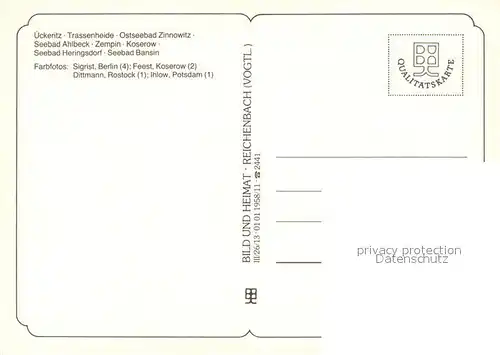AK / Ansichtskarte ueckeritz_Usedom Trassenheide Ostseebad Zinnowitz Seebaeder Ahlbeck Zempin Koserow ueckeritz Usedom