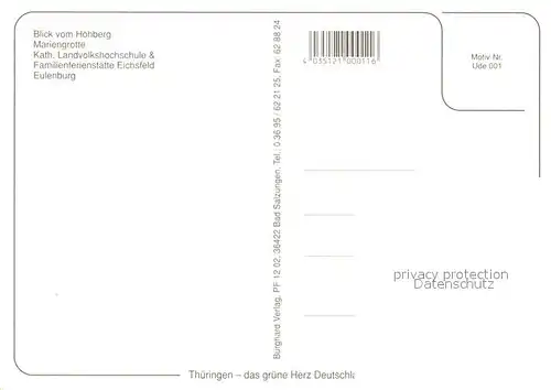 AK / Ansichtskarte Uder Mariengrotte Landvolkshochschule Familienferienstaette Eulenburg Uder